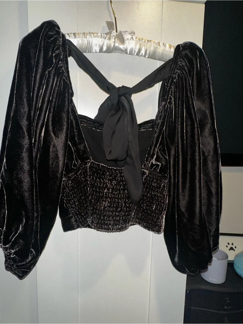 NWOT Free People Marie Velvet Open Back Top- Black $98 MSRP